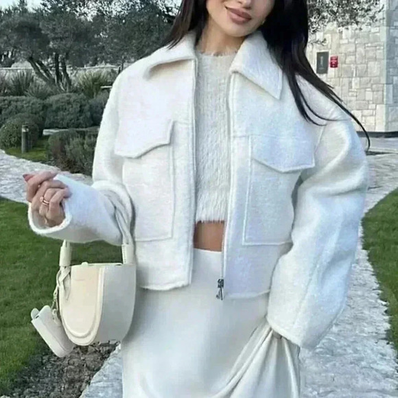 Jackets & Blazers - Beige Casual Women's Solid Color Woolen Jacket Top